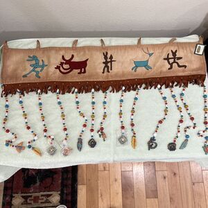 Vintage Indian Decorative Hanging Cloth Valance Beaded Tassels Western Native